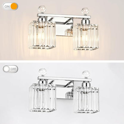 Lxybcce Modern 14In 2-Lights Bathroom Vanity Light, Crystal Bathroom Light Fixtures, Chrome Vanity Light Fixtures Over Mirror, Easy Installation & Shadow-Free Illumination for Bathroom Mirror Decor