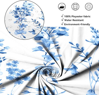 AWERT Small Half Size Stall Shower Curtain with Hooks Shower Stall Curtain 48 x 72 Light Blue Floral 48 inch for Bathroom/RV and Camper