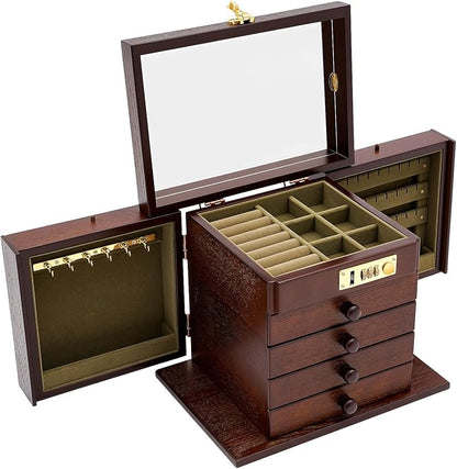 Extra Large 5 Layers Wooden Jewelry Box Jewelry Case Cabinet Armoire Ring Necklacel Gift Storage Box Organizer(5 Layers,Brown,Style 4)