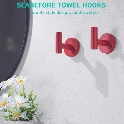 Bathroom Hardware Set,5 Pieces Bathroom Towel Bar Set,24 inch Towel Bar,Towel Ring for Bathroom,Robe Towel Hooks,Toilet Paper Holder Wall Mounted(Drilling),Red,SE96006S-5RED