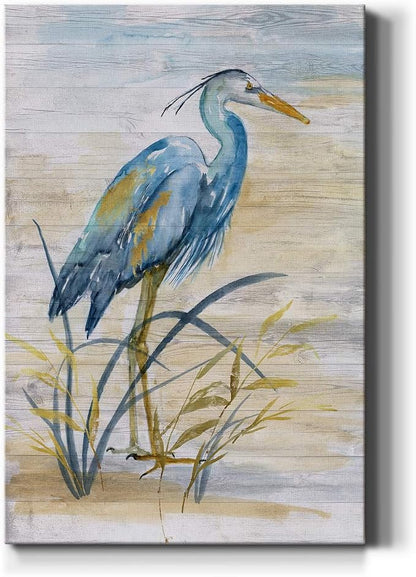 Renditions Gallery Canvas Animal Wall Art Modern Paintings & Prints Decorations Blue Resting Heron Abstract Nature Wall Hanging Artwork for Bedroom Living Room Office Kitchen - 18"x27" LT02