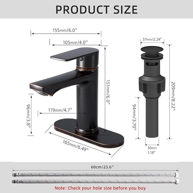 BELZ Bronze Bathroom Faucet, Lead-Free 1 or 3 Hole (4") Vanity Sink Faucet | NSF372 Certified, Rustproof & Splash-proof Aerator, Single Handle Modern Design with Pop-up drain & Hoses, Easy DIY Install