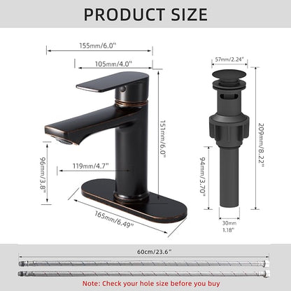BELZ Bronze Bathroom Faucet, Lead-Free 1 or 3 Hole (4") Vanity Sink Faucet | NSF372 Certified, Rustproof & Splash-proof Aerator, Single Handle Modern Design with Pop-up drain & Hoses, Easy DIY Install