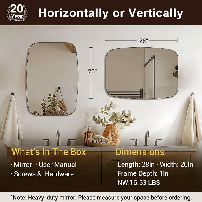 Oval Mirror for Bathroom, 20x28 Brushed Nickel Oblong Bathroom Mirror for Vanity with Stainless Steel Metal Frame, Modern Anti Rust Wall Mounted