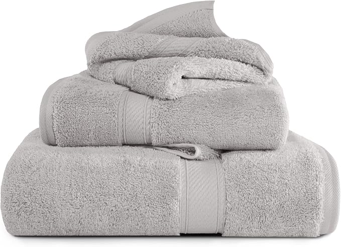 SUPERIOR Egyptian Cotton Ultra Plush & Absorbent, 3 Piece Set, Silver | Quick Dry, Soft Luxury Towel Set, Bath Essentials, Guest Bath, Spa, 1 Bath, 1 Hand, 1 Face Towels, Madeline Towels