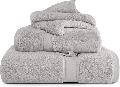 SUPERIOR Egyptian Cotton Ultra Plush & Absorbent, 3 Piece Set, Silver | Quick Dry, Soft Luxury Towel Set, Bath Essentials, Guest Bath, Spa, 1 Bath, 1 Hand, 1 Face Towels, Madeline Towels