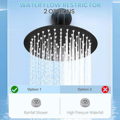8 Inch Matte Black Round Rainfall Shower Head, All Metal Stainless Steel Rain Shower Heads with 90 Anti-Clog Silicone Nozzles, Wall or Ceiling Mount