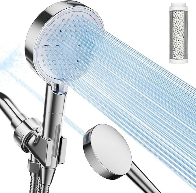 Filtered Shower Head with Handheld,High Pressure Shower Head 6 Spray Modes, ShowerHead with Upgraded Anti-clog Nozzles, Power Wash to Clean Tub,Shower Heads with Stainless Steel Hose