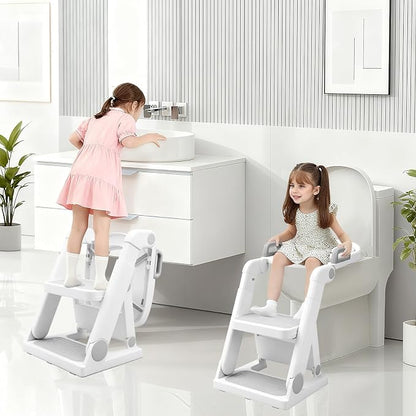 Potty Training Seat with Step Ladder for Kids Boy Girl, Grey | No Assembly Required, Toddler Toilet Training, Foldable Non-Slip Steps, Splash Guard, 2-in-1, Adjustable, Potty Ladder Chair