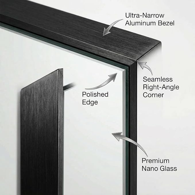Bathroom Mirror 36x40 Black Bathroom Wall-Mounted Mirrors, Modern Vanity Mirror for Bedroom, Living Room, Aluminum Alloy Frame Allow to Hang Horizontally or Vertically