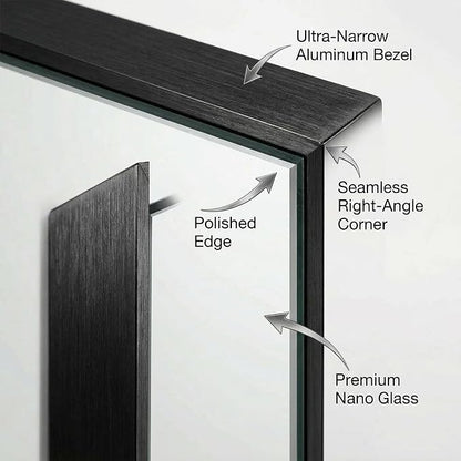 Bathroom Mirror 36x40 Black Bathroom Wall-Mounted Mirrors, Modern Vanity Mirror for Bedroom, Living Room, Aluminum Alloy Frame Allow to Hang Horizontally or Vertically