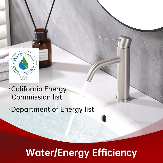 SUMERAIN Bathroom Sink Faucet Brushed Nickel Single Handle | Modern, Lead-Free, Stainless Steel, Single Hole, with Faucet Supply Lines, Easy DIY Install