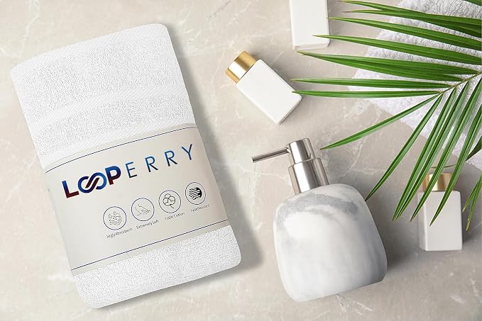 Looperry Small White Bath Towel Set of 6-100% Cotton 23x46 Shower Towels in 450 GSM. Lightweight & Absorbent Quick Dry Towel for Showering, Pet Drying, Spas & Salons. Terry Ringspun White Gym Towels