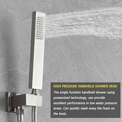Brushed Nickel Shower System 12 Inches Bathroom Luxury Rain Shower Head with Handheld Combo Set Wall Mounted High Pressure Rainfall Shower Head System Shower Faucet with Valve and Trim Kit