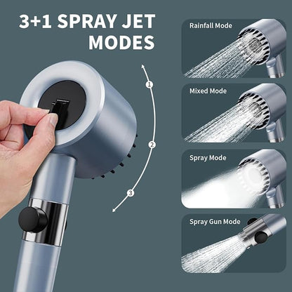 Filtered Shower Head with Handheld, High Pressure Showerhead | 4 Spray &Pause Switch Upgraded Anti-clog Nozzles for Shower Head with 59" Explosion-Hose & Bracket for Hard Water & Pets,Blue