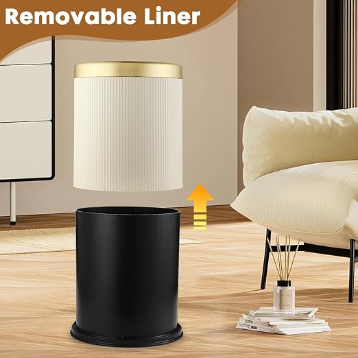 Automatic Bathroom Trash Can with Lid,Motion Sensor Small Trash cans | 2.8 Gallon Touchless Garbage Can, Cute Small Plastic Wastebasket,Sensor White and Gold Trash Bin for kitchen,Bedroom,Office