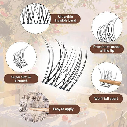 JMS&JMS Venus Lash Clusters Kit Natural Velour Eyelash Cluster for Beginner | Invisible Clear Band C-8-18MIX Flora Lash Kit with Lash Bond and Seal Tweezers, Velure False Eyelashes