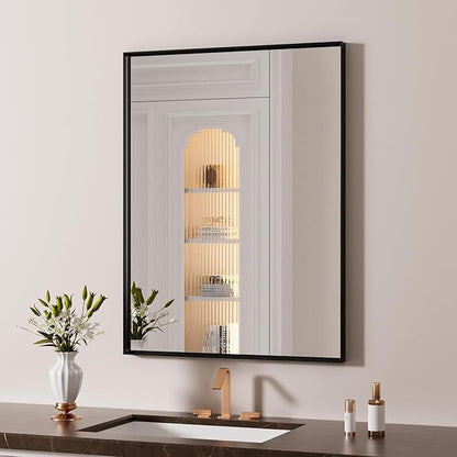 LOAAO Black Bathroom Mirror 22"X30" Rectangle Vanity Mirror | Tempered Glass, Hangs Vertically or Horizontally, Easy to Install, Wall Mounted, Modern Design