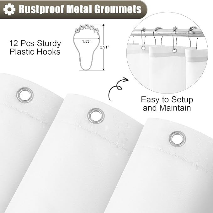 OLANLY Luxury Tan and White Ombre Shower Curtain Sets with 12 Hooks, Waterproof and Washable Decorative Shower Curtains for Bathroom, 72x72 Inches