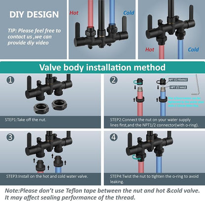 Aolemi Outdoor Shower Kit, Downward-Facing Inlets, Matte Black | 3-Inch Center Hot And Cold Mixer Valve, Dual Handles, with Soap Dish For Convenient Outdoor Shower Use