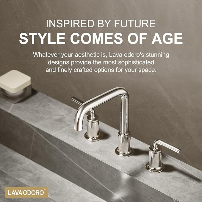 3 Hole Bathroom Faucet, Chrome Solid Brass Bathroom Faucet | 8 inch Widespread Bathroom Faucet, 2 Handle Bathroom Faucets with Drain Assembly Supply Line, Vanity Sink Faucet BF503-C