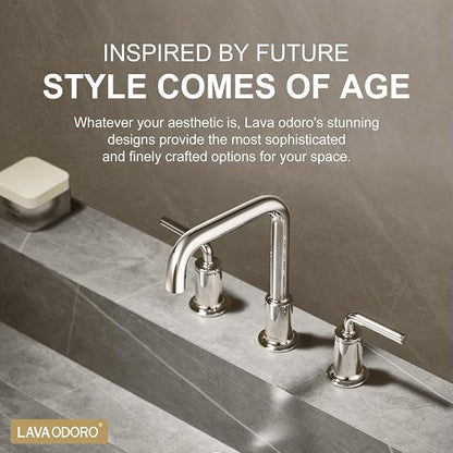 3 Hole Bathroom Faucet, Chrome Solid Brass Bathroom Faucet | 8 inch Widespread Bathroom Faucet, 2 Handle Bathroom Faucets with Drain Assembly Supply Line, Vanity Sink Faucet BF503-C