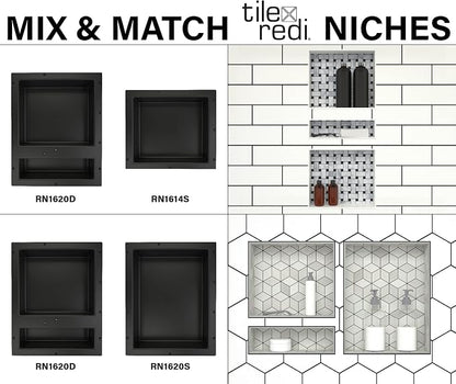 Tile Redi USA Niche Double Recessed Shower Shelf – Black, Two Inner Shelves with Divider, 16-Inch Width x 20-Inch Height x 4-Inch Depth (RN1620D-BI)