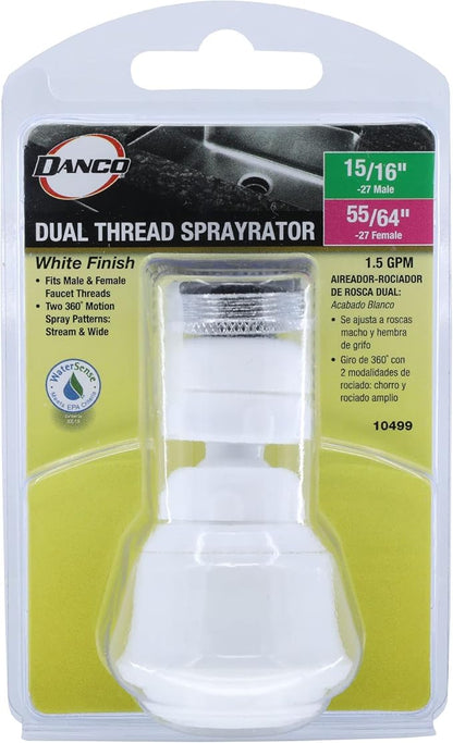 Danco Dual Thread Swivel Sprayrator, White, 10499