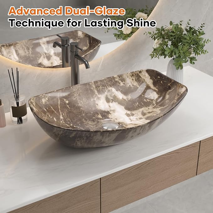 Bathroom Vessel Sink, 22"X16" Boat Shape Bathroom Sinks Above Counter, White Porcelain Ceramic Modern Vanity Sink Art Basin