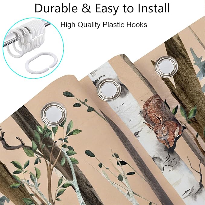 JAWO Rustic Forest Shower Curtains, Lodge Cabin Woodsy RV Shower Curtain, Wildlife Animals Woodland Campers Camping Bathroom Set with Hooks, 60X70 Inch, Brown