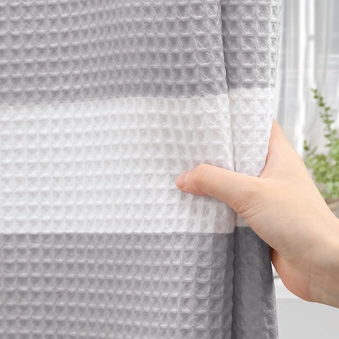 Grey Shower Curtain Cotton Waffle Stripe Shower Curtains for Bathroom 72"x72"