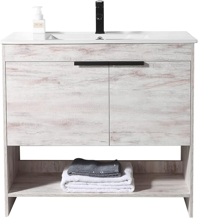 Phoenix 36 Inch Bathroom Vanity with Sink – Modern Design, Soft-Close Doors, Storage Drawers, Durable Build – White Vanity for Small Bathrooms (Full Assembly Required)