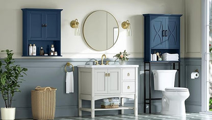 Over The Toilet Storage Cabinet, Wall Mounted Medicine Cabinet Bathroom Wall Cabinet with Build-in Spirit Level Cupboard Adjustable Shelves for Bathroom Laundry Room Kitchen, Ultramarine