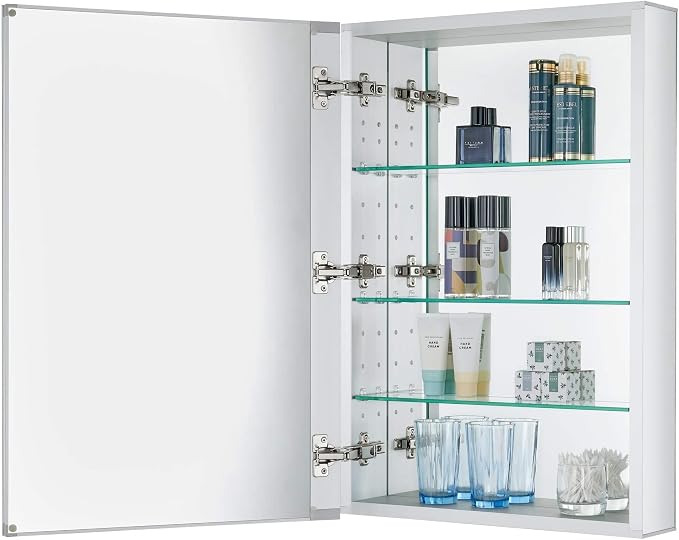 Bathroom Medicine Cabinet, Aluminum, Recessed/Surface Mount, 20" x 30", Right/Left Hinged, Mirrored Interior