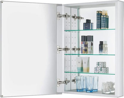 Bathroom Medicine Cabinet, Aluminum, Recessed/Surface Mount, 20" x 30", Right/Left Hinged, Mirrored Interior
