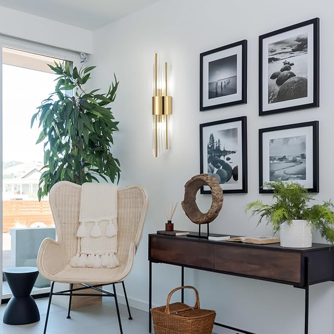Sconces wall set of 2, Gold sconces wall set of 2, 2-Light Modern Brushed Titanium Gold Wall Sconce, Scones lighting, Modern wall sconces, for Living Room, Bathroom, Vanity, Staircase, Hallway