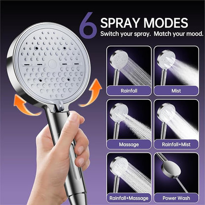 Filtered Shower Head with Handheld,High Pressure Shower Head 6 Spray Modes, ShowerHead with Upgraded Anti-clog Nozzles, Power Wash to Clean Tub,Shower Heads with Stainless Steel Hose