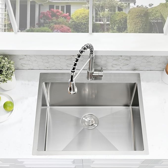 25 Inch Drop In Utility Sink with Faucet, 25"x22"x12" Drop In Laundry Sink 16 Gauge Stainless Steel Utility Sink 12" Deep Single Bowl Laundry Room Sink