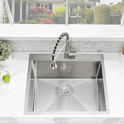 25 Inch Drop In Utility Sink with Faucet, 25"x22"x12" Drop In Laundry Sink 16 Gauge Stainless Steel Utility Sink 12" Deep Single Bowl Laundry Room Sink