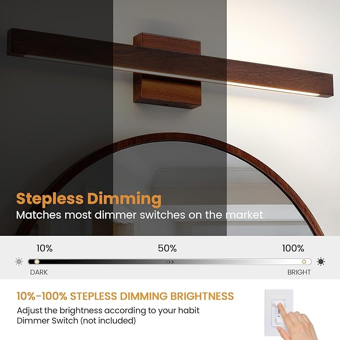 Modern Bathroom Light Fixtures Over Mirror, 24 Inch Brown Wood Finish Vanity Light Bar 20W Dimmable 5CCT LED Vanity Lights for Bathroom Wall Lighting Fixtures Over Mirror
