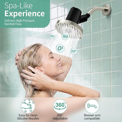 SR SUN RISE Filtered Shower Head with Filters,High Pressure Rain Shower Head,20-Stage Shower Filter,1.8/2.5 GPM Flow Rate,6 Spray Modes for Hard Water Softener (Brushed Nickel,5.5 Inch)