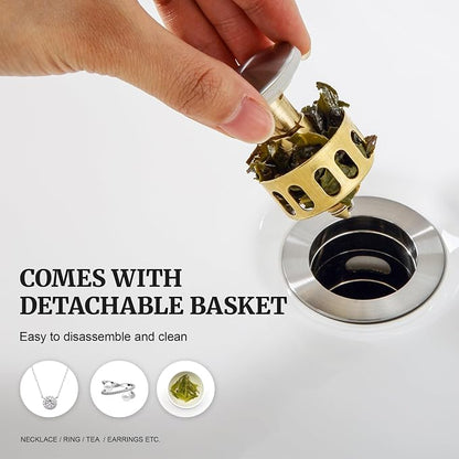 Pop up Sink Drain Stopper for Bathroom Vessel Vanity Sink Art Basin Brushed Nickel, Small Cap with Overflow, Metal Pop up Drain Strainer with Detachable Basket Stopper | Pop Up Drain, Made of Metal, Small Cap, with Detachable Basket Stopper, Drain Fast...