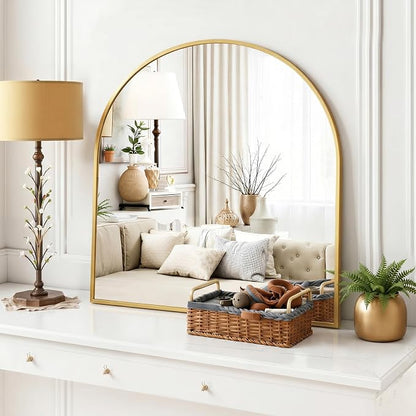 Arched Wall Mirror 32x31 Inch Gold Bathroom Vanity Mirror with Metal Frame | Modern Arch Mirror for Bedroom, Living Room, Entryway, Wall Mounted Decorative Mirror