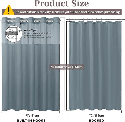 SORTTO No Hook Slub Shower Curtain with Liner, 71x74, Stone Blue | Snap in Liner, 3 in 1, Bamboo Texture, Hotel Style, Waterproof Fabric, Mesh Top Window, Corner Magnets, Machine Washable
