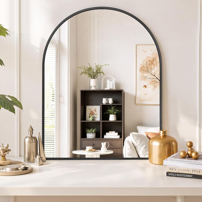 Arched Wall Mirror 38x30 Inch Black Bathroom Vanity Mirror with Metal Frame | Modern Arch Mirror for Bedroom, Living Room, Entryway, Wall Mounted Decorative Mirror
