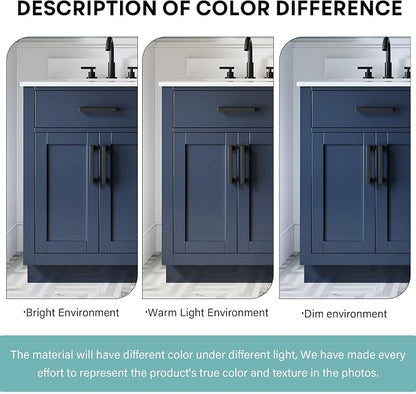 60-Inch Bathroom Vanity with Double Sinks W/ 4 Doors & 4 Drawers & 2 Flip Drawers, Navy Blue Vanity W/Matte Black Handles