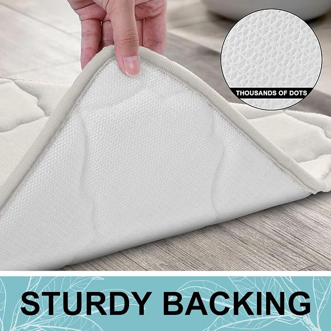 OLANLY Memory Foam Bath Mat Rug 24x16, Ultra Soft and Absorbent Bathroom Rugs, Non-Slip, Comfortable, Machine Washable Bath Carpet for Bathroom Floor, Tub, Shower and Home Decor Accessories, Cream