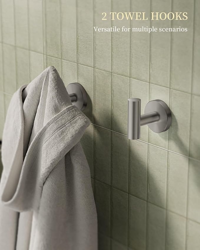 Brushed Nickel Bathroom Hardware Accessories Set 5 pcs Towel Holder Bar Set | 24 inches Stainless Steel Towel Bar, Towel Racks for Bathroom Robe Towel Hooks Toilet Paper Holder Wall Mounted by BATHLAVISH
