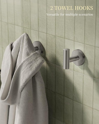 Brushed Nickel Bathroom Hardware Accessories Set 5 pcs Towel Holder Bar Set | 24 inches Stainless Steel Towel Bar, Towel Racks for Bathroom Robe Towel Hooks Toilet Paper Holder Wall Mounted by BATHLAVISH