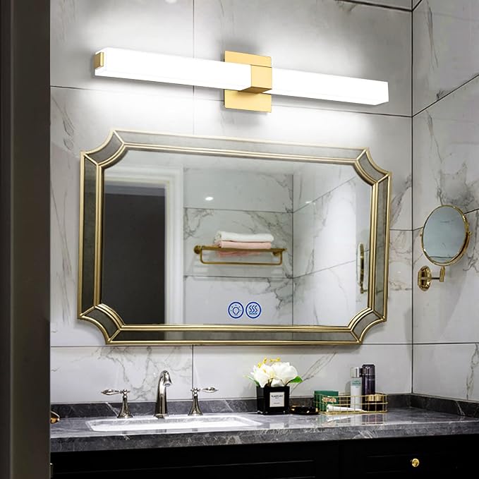 32in Gold Bathroom Light Fixtures Modern LED Vanity Lights Bar 22W Acrylic Bath Wall Lighting Bright White 6000K